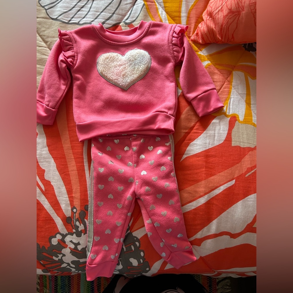 Real Love 0-3 Month Pink Heart Sweatsuit